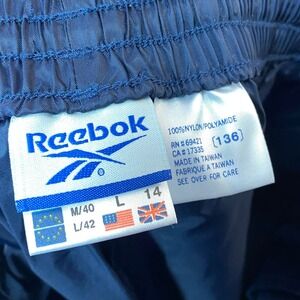 Vintage Reebok Womens Navy Blue Nylon Track Pants Large Zip Ankle Shiny